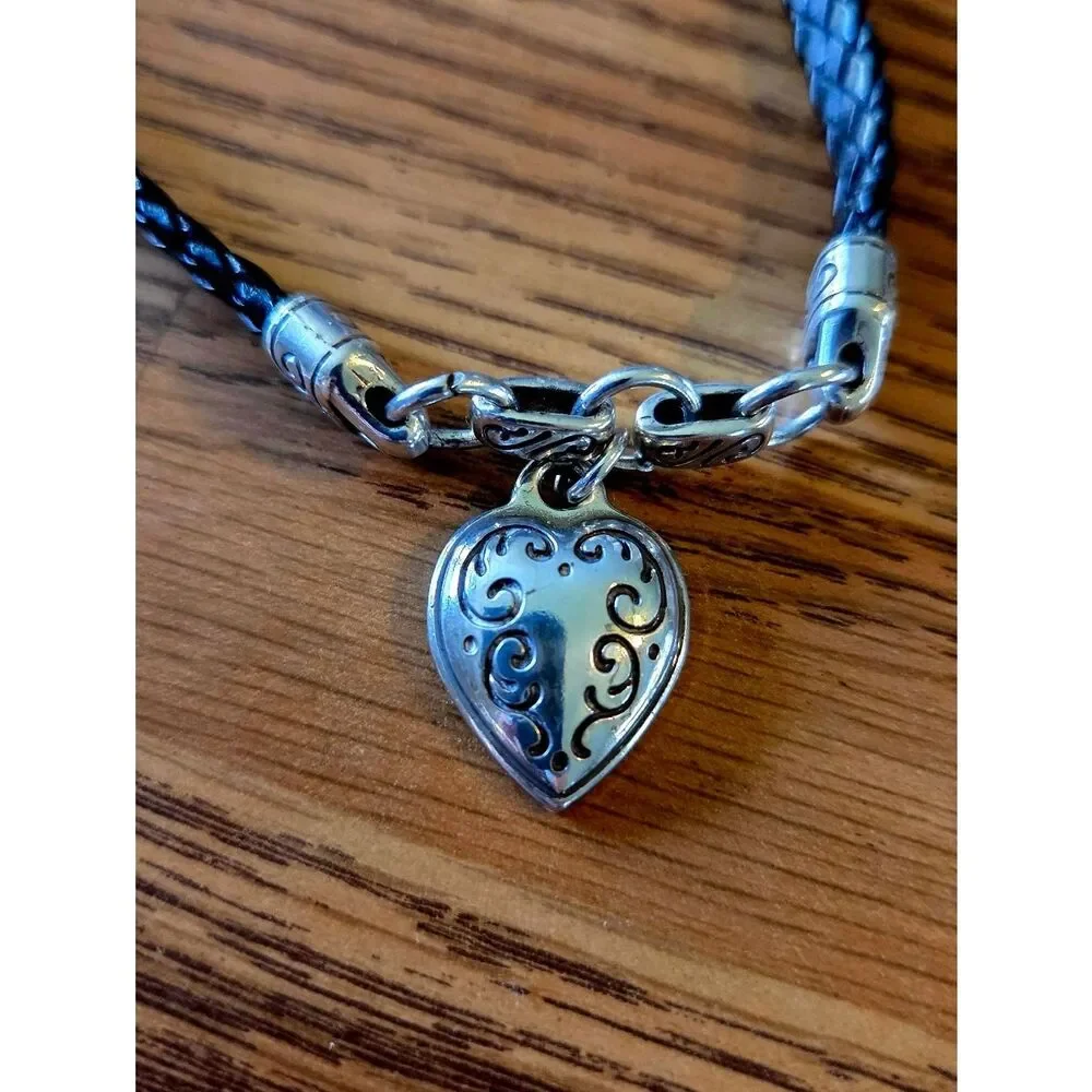 BRIGHTON "King's Road" Vintage Puff Heart And Leather Necklace VINTAGE INSPIRED - Picture 2 of 10